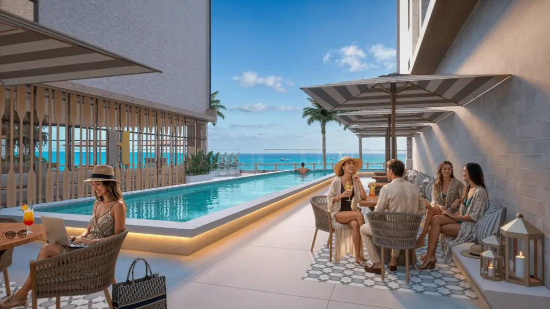 Piscina de borda infinita com vista para o mar